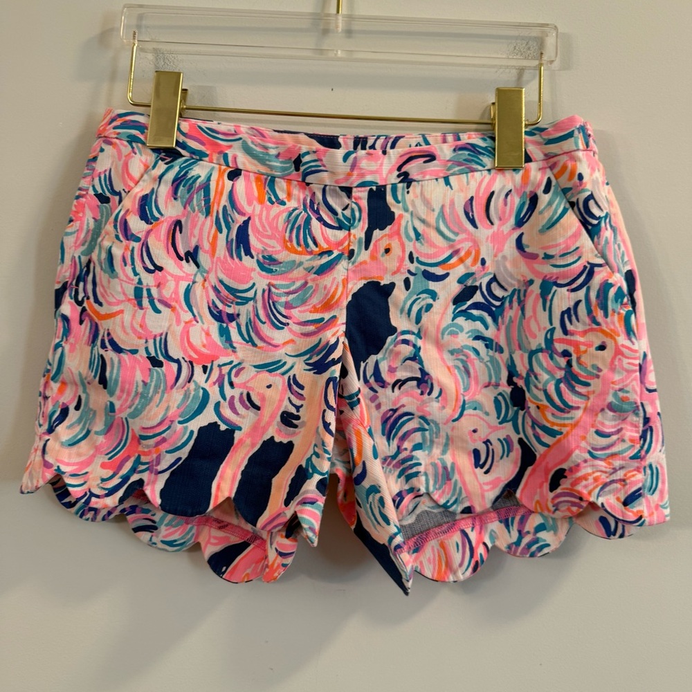 Lilly Pulitzer pelican pink head Pink and Blue scalloped Shorts